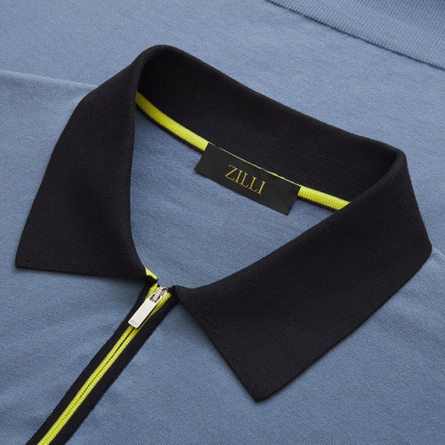 Pale blue onyx zipped polo, contrasting details