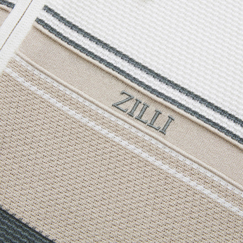 Grey, white and pale fawn zipped polo, "Three lines"