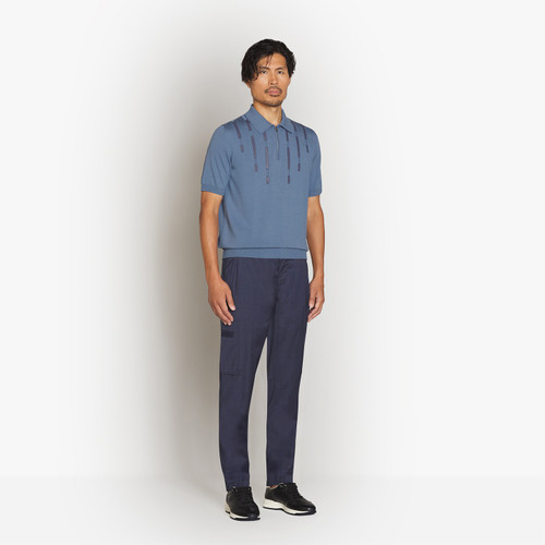 Polo zippé bleu pâle onyx, détails en cuir 