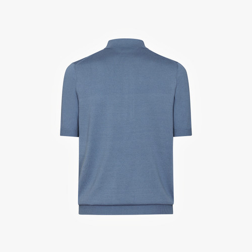 Polo zippé bleu pâle onyx, détails en cuir 