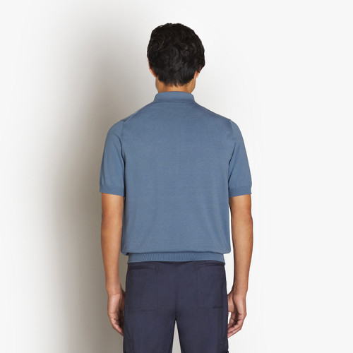Pale blue onyx zipped polo, leather details 