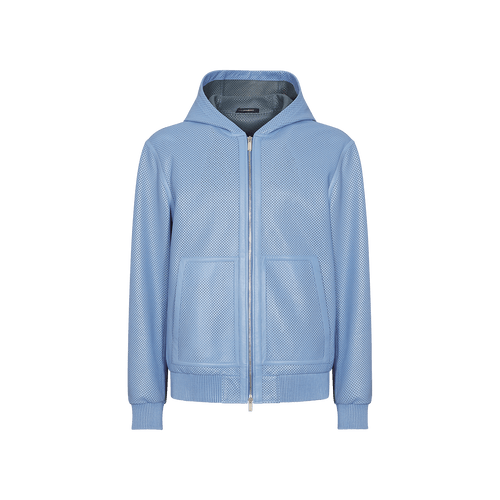 Blue onyx RINGO zipped hooded jacket, "small square perforations"