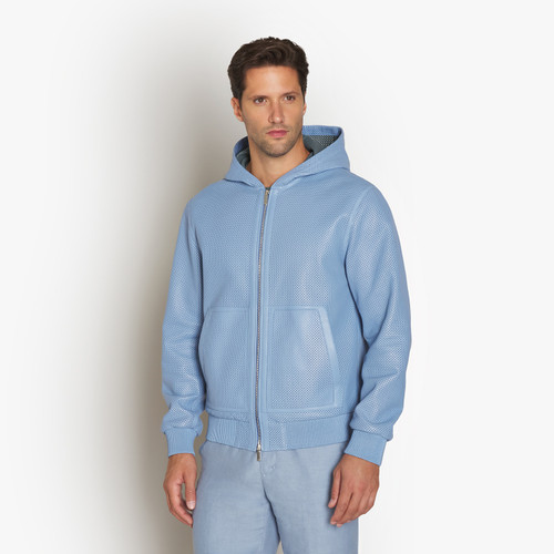 Blue onyx RINGO zipped hooded jacket, "small square perforations"
