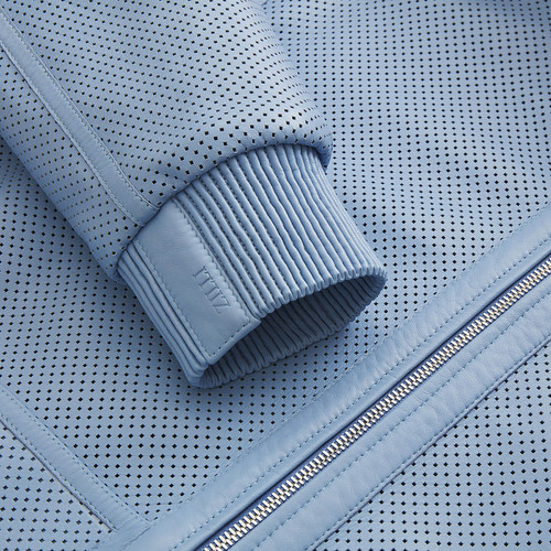 Blue onyx RINGO zipped hooded jacket, "small square perforations"