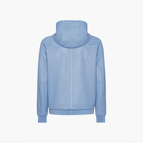Blue onyx RINGO zipped hooded jacket, "small square perforations"