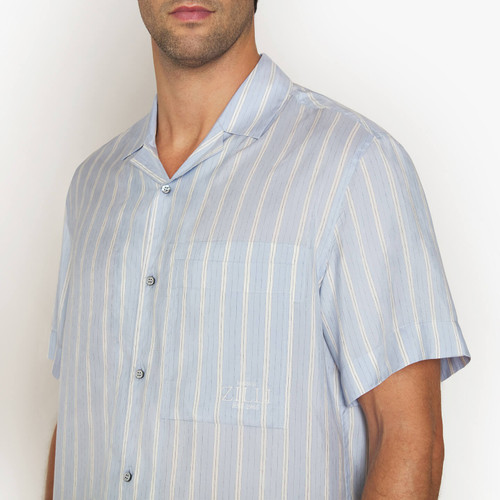 Light blue and white casual striped shirt