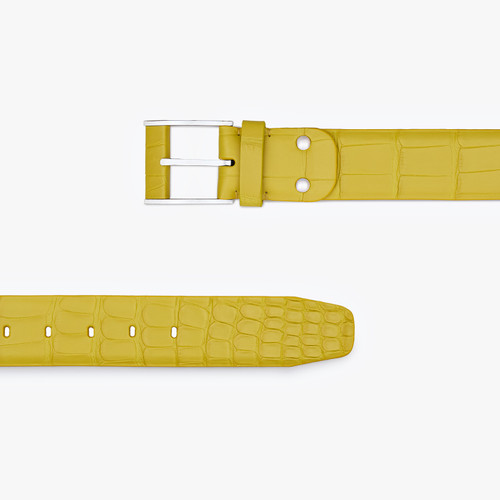 Yellow belt in crocodile, 126 buckle, width 40mm