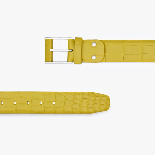 Yellow belt in alligator, 40 mm, "126" buckle 