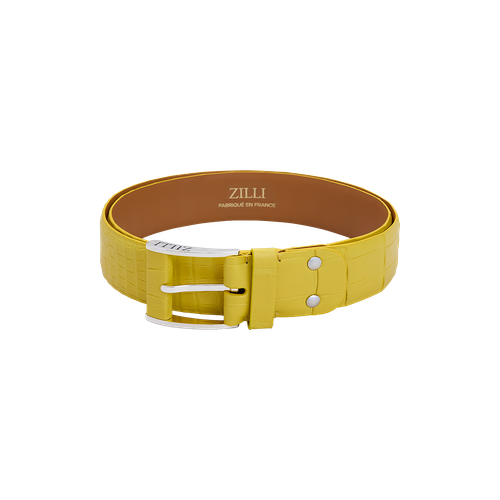 Yellow belt in crocodile, 40 mm, "126" buckle 