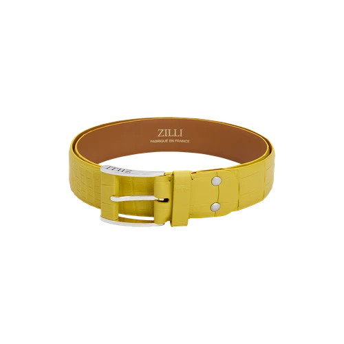 Yellow belt in alligator, 40 mm, "126" buckle 