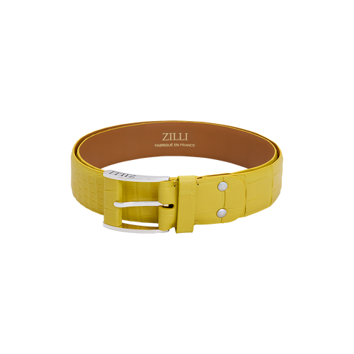 Yellow belt in crocodile, 126 buckle, width 40mm
