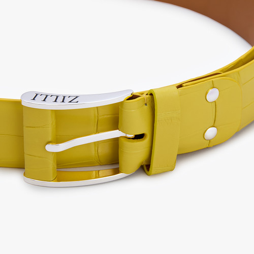Yellow belt in crocodile, 126 buckle, width 40mm - ZILLI