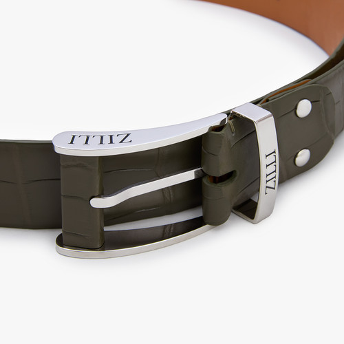 Military khaki crocodile belt, “Long Drop” buckle