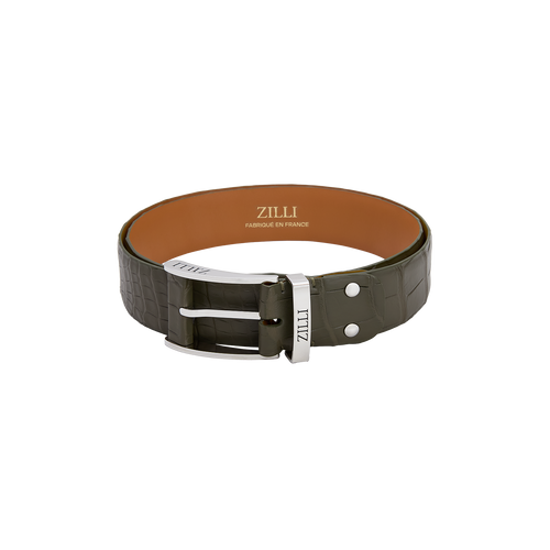 Military khaki crocodile belt, “Long Drop” buckle
