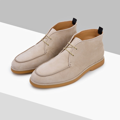 Taupe laced ankle boots, caramel sole