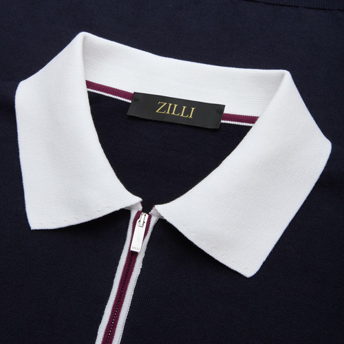 Navy blue zipped polo “ZILLI Golf”