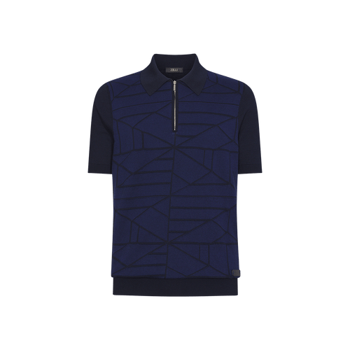 Navy blue zipped polo shirt, “Origami” design Navy blue zipped polo shirt, “Origami” design