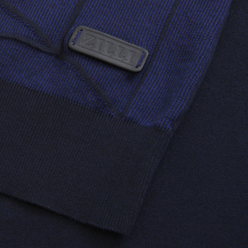 Navy blue zipped polo shirt, “Origami” design Navy blue zipped polo shirt, “Origami” design