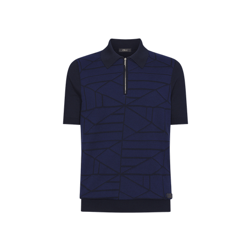 Navy blue zipped polo shirt, “Origami” design