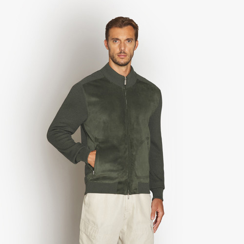Deep Military zipped cardigan "Triple stitching" 