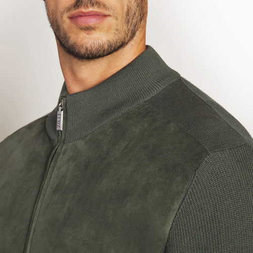 Deep Military zipped cardigan "Triple stitching" 