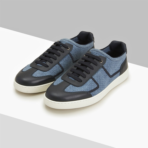 Midnight blue bi-material lace-up sock sneaker