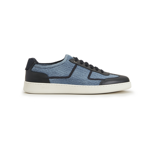 Midnight blue bi-material lace-up sock sneaker