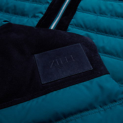 Peacock and black sleeveless down gilet