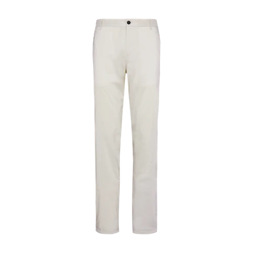 Solid color pale fawn flat-front trousers