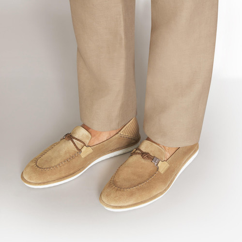 "Laser Z” light brown moccasins, white outsole