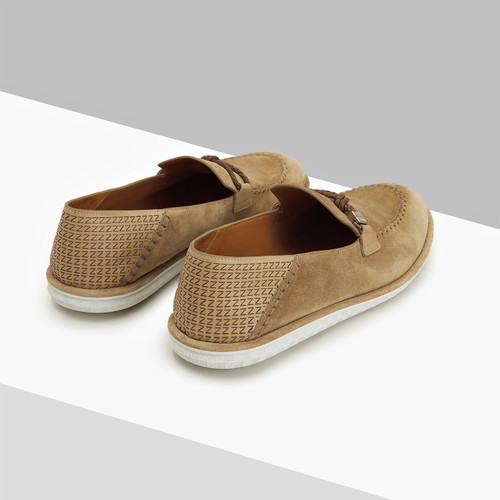 "Laser Z” light brown moccasins, white outsole