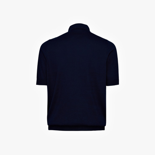 “Ribbon stitching” navy blue zipped polo shirt