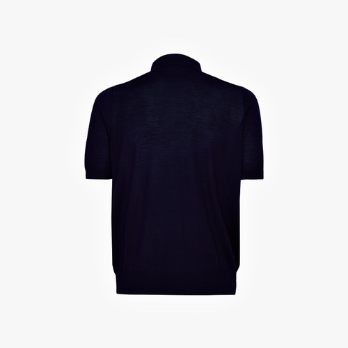 Polo zippé bleu marine, bande latérale en cuir