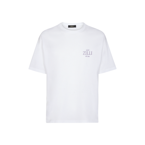 White T-shirt, round neck, “Fantasy” patch on back White T-shirt, round neck, “Fantasy” patch on back