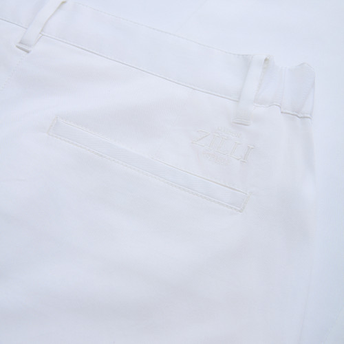 Pantalon blanc uni, ceinture semi-élastique Pantalon blanc uni, ceinture semi-élastique