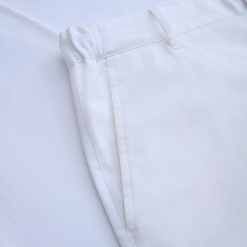 Plain white trousers, semi-elasticated waistband Plain white trousers, semi-elasticated waistband