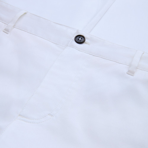 Plain white trousers, semi-elasticated waistband 
