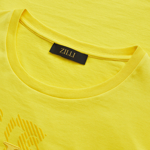 Canary yellow plain round neck T-shirt with “Lion Griffon” embroidery Canary yellow plain round neck T-shirt with “Lion Griffon” embroidery