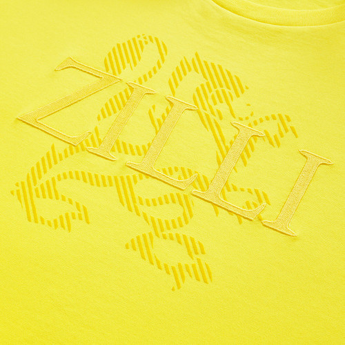 Canary yellow plain round neck T-shirt with “Lion Griffon” embroidery Canary yellow plain round neck T-shirt with “Lion Griffon” embroidery