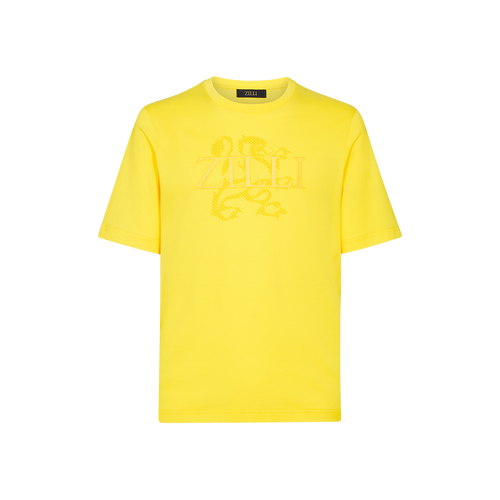 Canary yellow plain round neck T-shirt with “Lion Griffon” embroidery