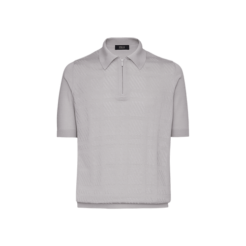 Pale fawn “Checks” zipped polo shirt