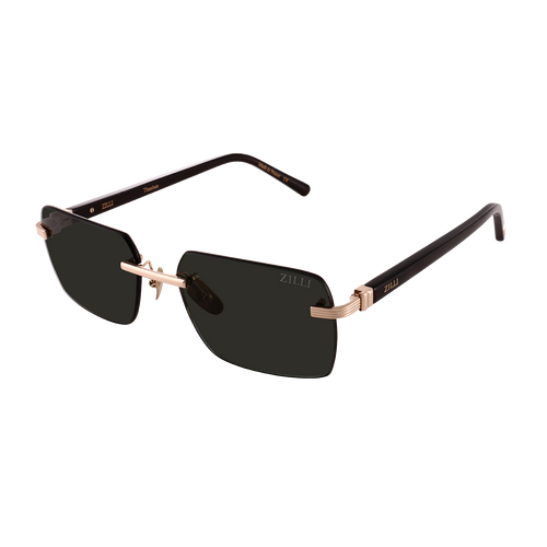 Black and shiny gold, “Horn Riley” sunglasses, brown gradient lenses