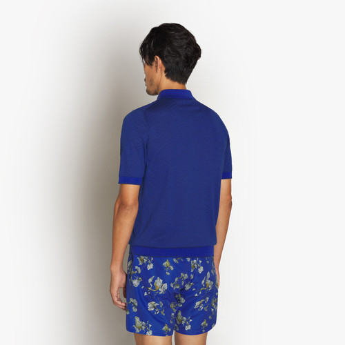 Electric blue “Fil A Fil” zipped polo shirt Electric blue “Fil A Fil” zipped polo shirt