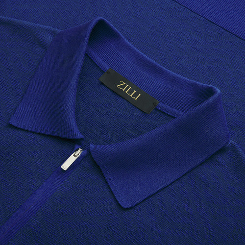 Electric blue “Fil A Fil” zipped polo shirt Electric blue “Fil A Fil” zipped polo shirt