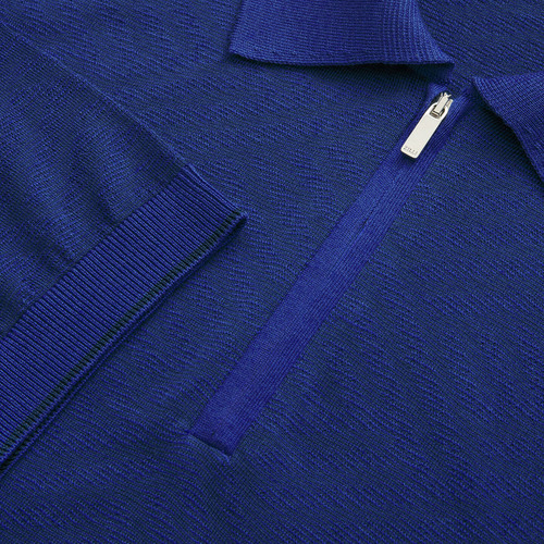 Electric blue “Fil A Fil” zipped polo shirt