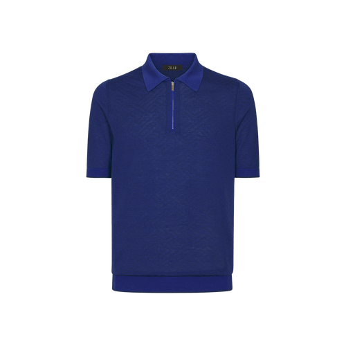 Electric blue “Fil A Fil” zipped polo shirt