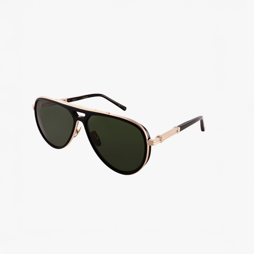 Black and shiny gold “Quyl” sunglasses, green gradient lenses