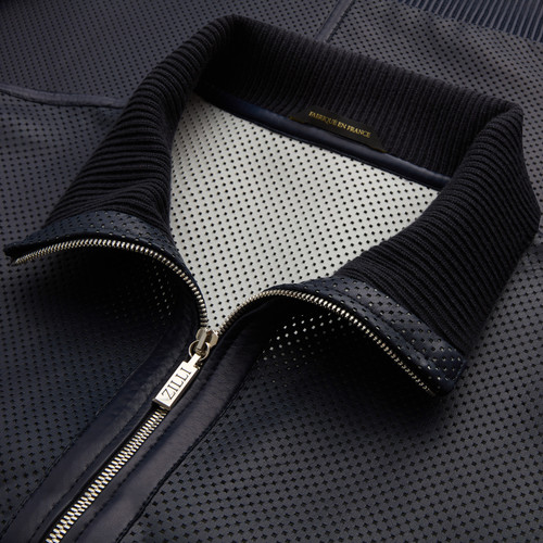  Navy blue and light grey Rycar jacket, "Small square perforation"