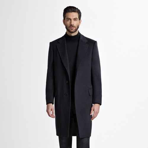 “Lyon” single-breasted coat in dark navy blue