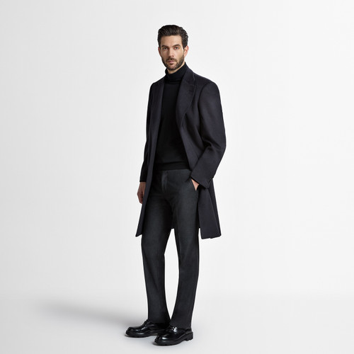 “Lyon” single-breasted coat in dark navy blue